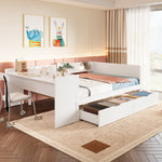 Wooden Bed with Desk and Storage Drawers, 140x200cm, Pine and White