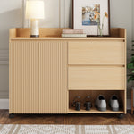 Shoe Cabinet, Movable with Adjustable Shelves, Soft-Closing Hinge, Natural MDF