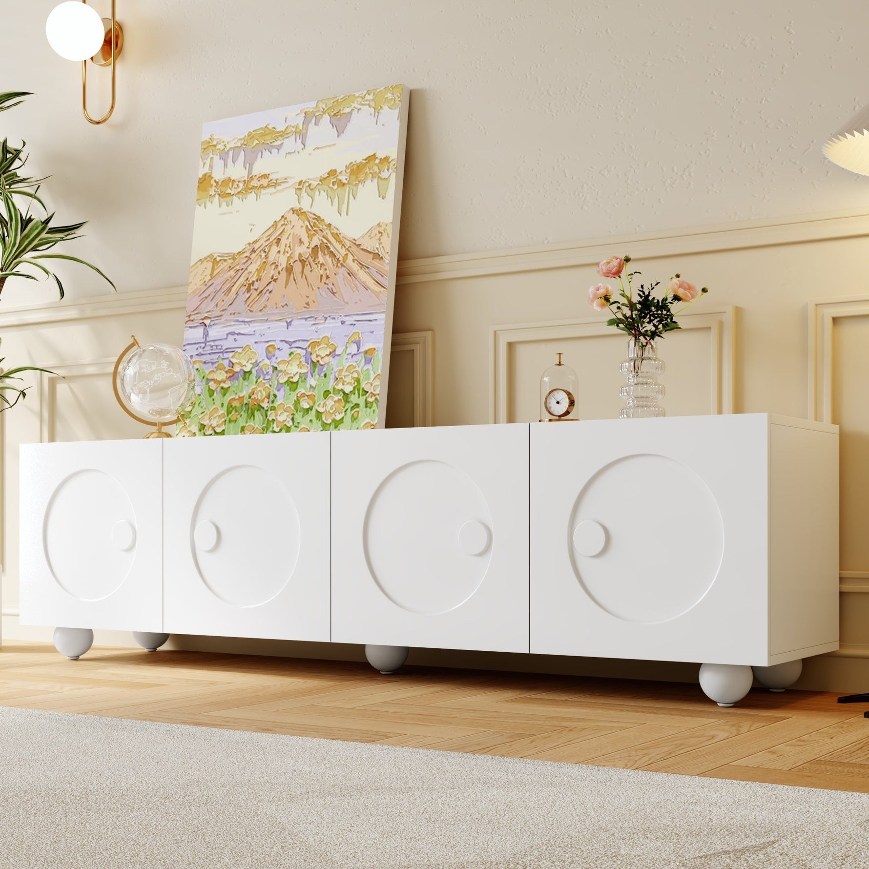 Modern Low TV Cabinet 180.5x38x50cm - White