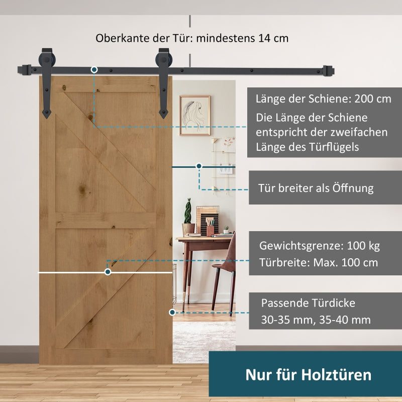 Sliding door fitting set 200 cm complete with rails, rollers, anti-jump devices, door stop, floor guide, carbon steel brown