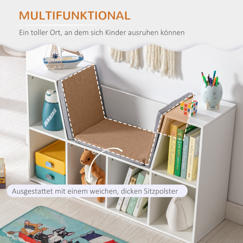 Children's Shelf Bookcase, 6 Compartments, Toy Box, White+Gray