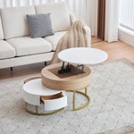 Nesting Table, Fold-Up Coffee & Side Table with Two Drawers, 2-Piece Set, Golden