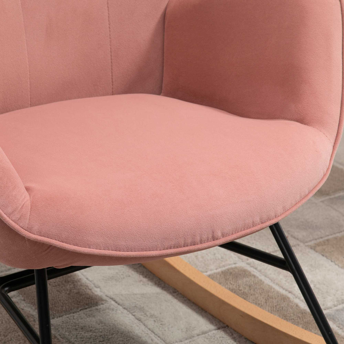 Nursing Rocking Chair, High Back Steel Frame, Pink Velvet