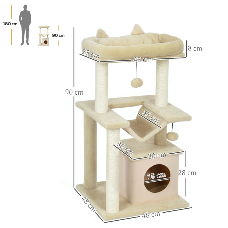 Cat Tree, Scratching Post, Perch, Hammock, Cream