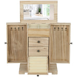 Jewelry Box, 4-Tier Case with Mirror, Wood Brown