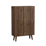 Shoe Storage Cabinet with Vertically Grooved Surface and Medieval Style, 60cm High, Walnut