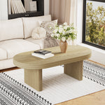 Mid Century Modern Oval Fluted Coffee Table Rustic Wood 120cm - Natural