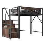 Metal Loft Bed 140x200cm Safety Enclosure with Window Ladder Locker Black
