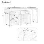 Kitchen Island, Extendable with Worktop & Drawers, Mobile, White+Natural