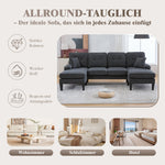 U-shaped Sofa, Large 4-Seater Two Chaise Lounges Modern, Dark Grey Linen Fabric