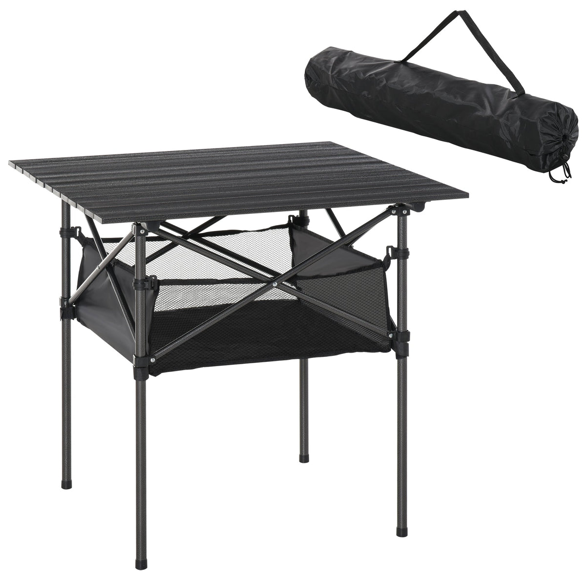 Camping Table Foldable Portable Lightweight Mesh Bag, Aluminum Black