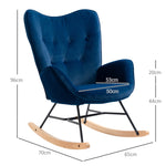 Rocking Chair with Ears, Padded, Velvet Fabric Blue