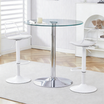 Bar Set 89cm Glass Table 2 Stools Adjustable Swivel - White Legs