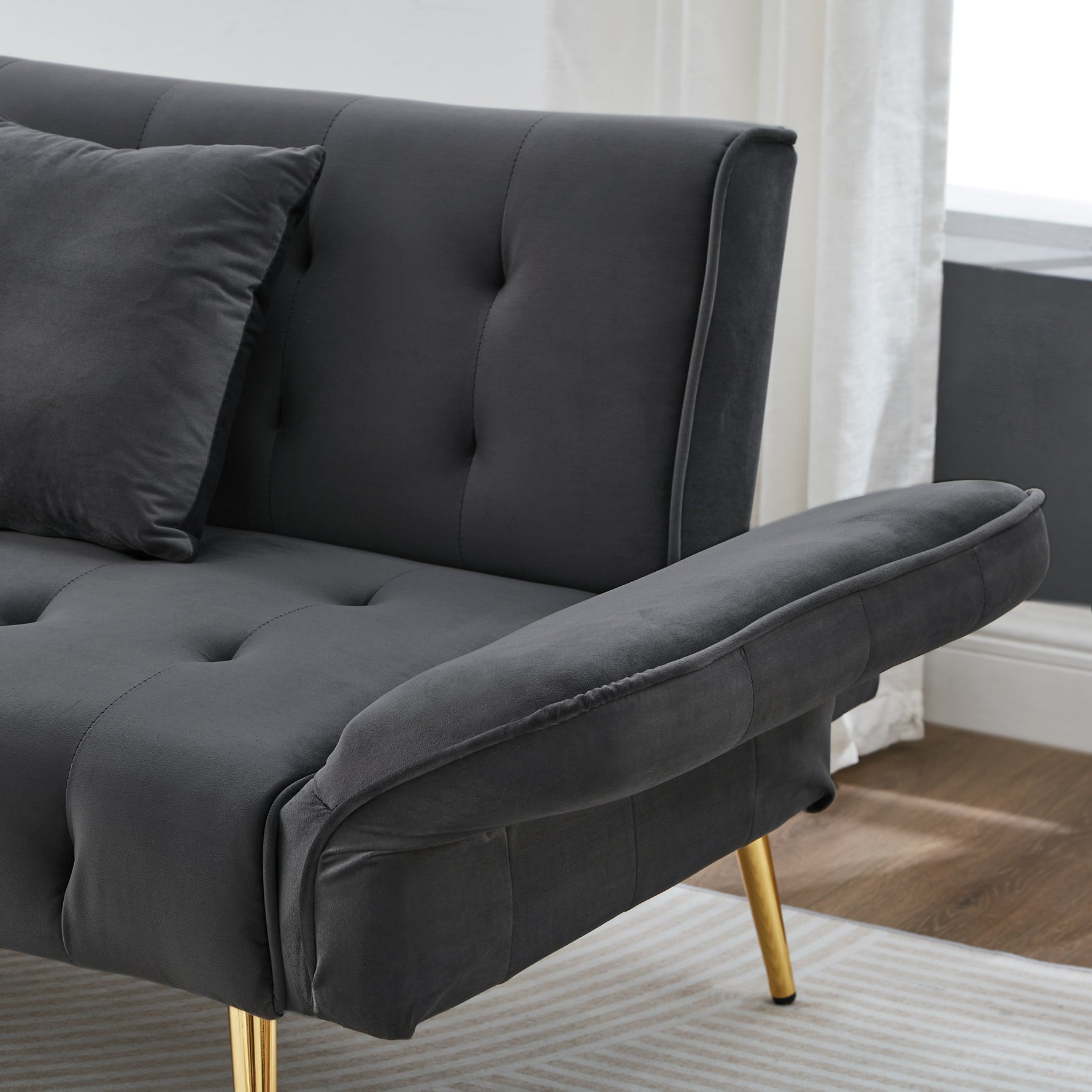 Sofa Bed, Two-Seater Multifunctional with Adjustable Backrest & Armrests, Velour