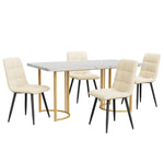 5-Piece Dining Set 140x80cm Modern Kitchen Table White MDF Beige Velvet