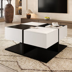 Modern Coffee Table with 2 Drawers, Square Living Room Table, 70x70x35.5 cm, Black and White