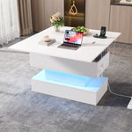Coffee Table 100x50x51.5cm Lift-Top LED USB Power Outlet Storage, White