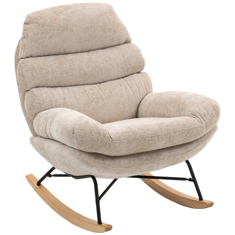 Rocking Chair, Upholstered with Steel Legs and Wooden Runners, Cream White