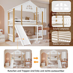 Bunk Bed with Windows, Slide, Safety Railings, 90x200cm, Solid Wood, White/Natural