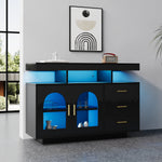 LED Sideboard Buffet Cabinet with 16-Color Lights and 3 Drawers, Black