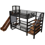 Children's Metal Loft Bed with Slide, Storage Stairs and Shelves, Black