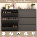 Metal Shoe Cabinet with 3 Flip Drawers and Wall Mount for Entryway, Black Metal