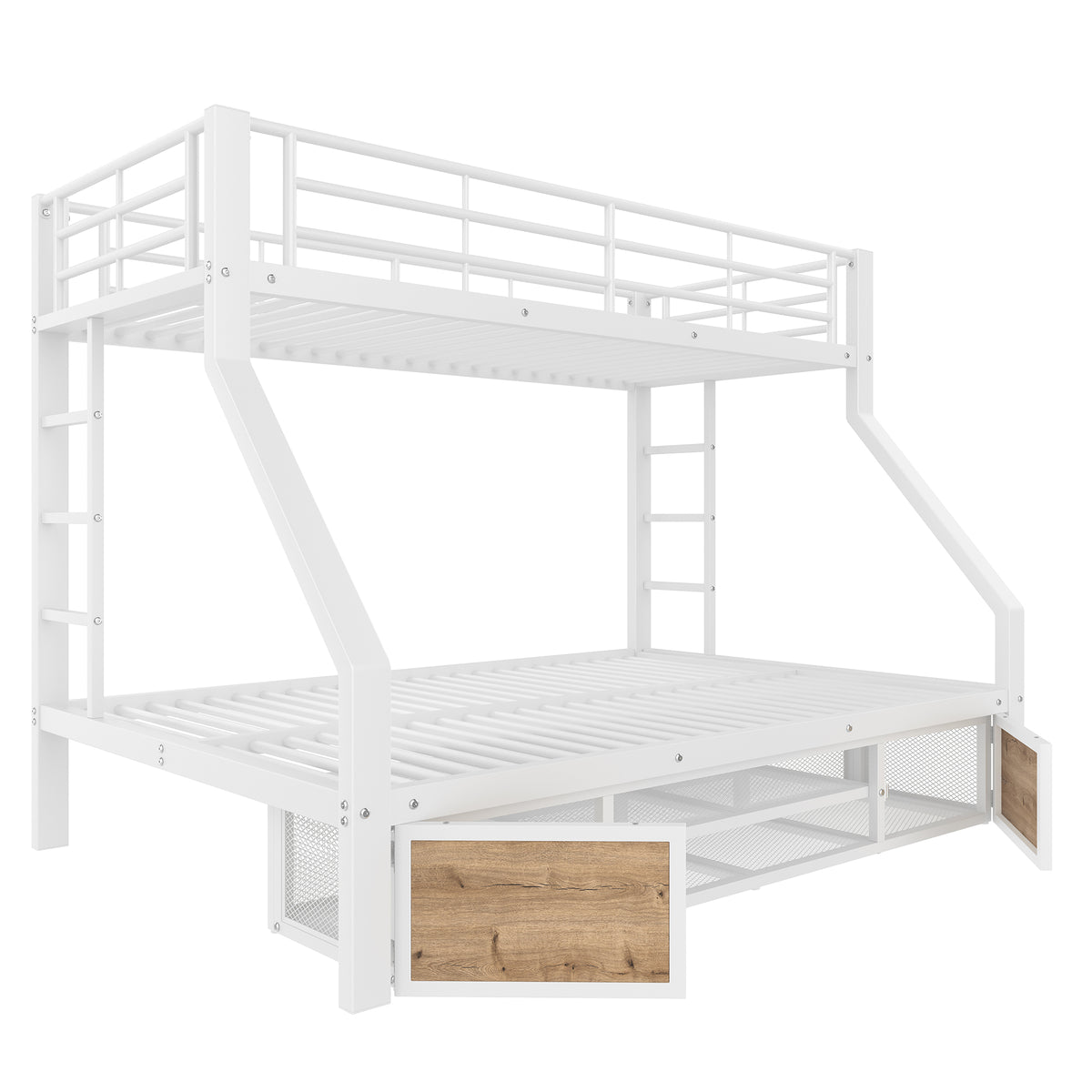 Children's Bunk Bed with Storage & Shoe Cabinet, White