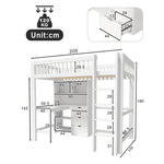 Loft Bed 90x200cm Storage Ladder Desk 3 Drawers, White