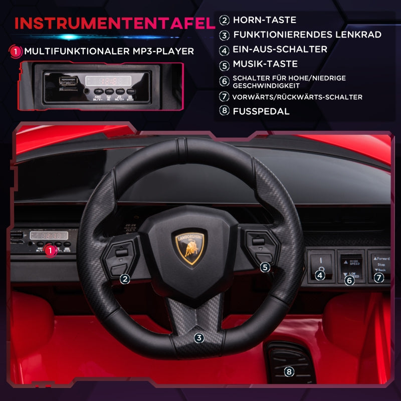 Lamborghini SIAN Ride-On Car with 12V Electric SUV and Remote Control, Red Metal