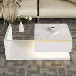Coffee Table 90cm, High-Gloss White with Glass & LED Effect