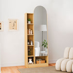 Tall Storage Cabinet Mirrored Door Adjustable Shelves 165x60x28cm - Natural Wood Look
