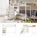 Wooden Mid-Sleeper Bed 90x200cm with Desk & Drawers, White & Natural