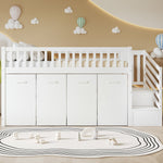 Bunk Bed, Multifunctional Children's with Desk, Wardrobe, Lockers, Pine + MDF White