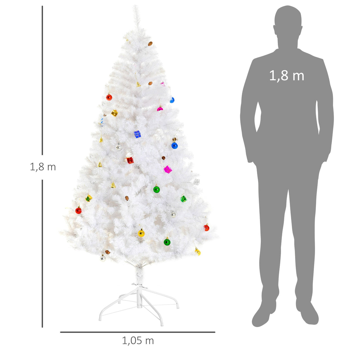 Christmas Tree, Artificial, 180cm, with Stand and Decoration, White