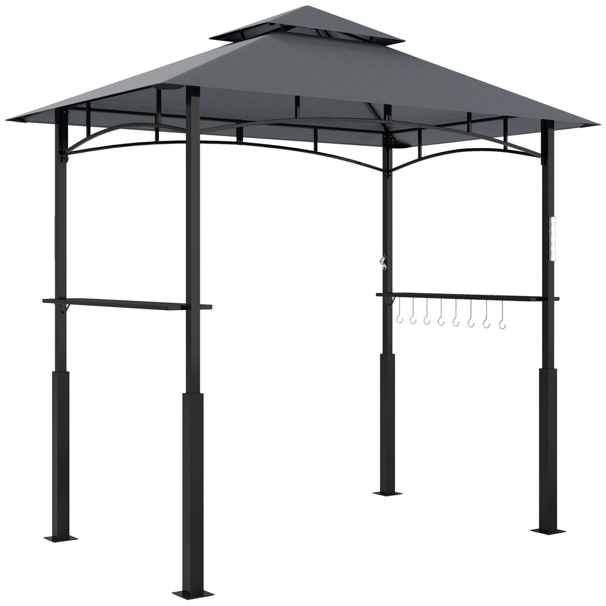 Grill Gazebo LED Lighting, Double Roof, Side Shelves, Waterproof Metal Grey