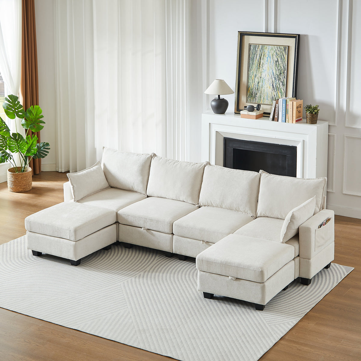 Modular Corner Sofa U-Shaped 6-Seater Storage Ottoman Chaise - Chenille