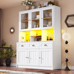 Tall Kitchen Cabinet 140x40x175cm Adjustable Shelves LED Lighting White/Black