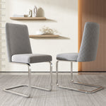 Velvet Dining Chair Set of 2 Diamond Back Silver Legs - Grey