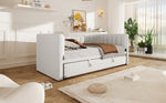 Upholstered Daybed Pull-Out Bed 90x200cm Extendable to 180x200cm Velvet White