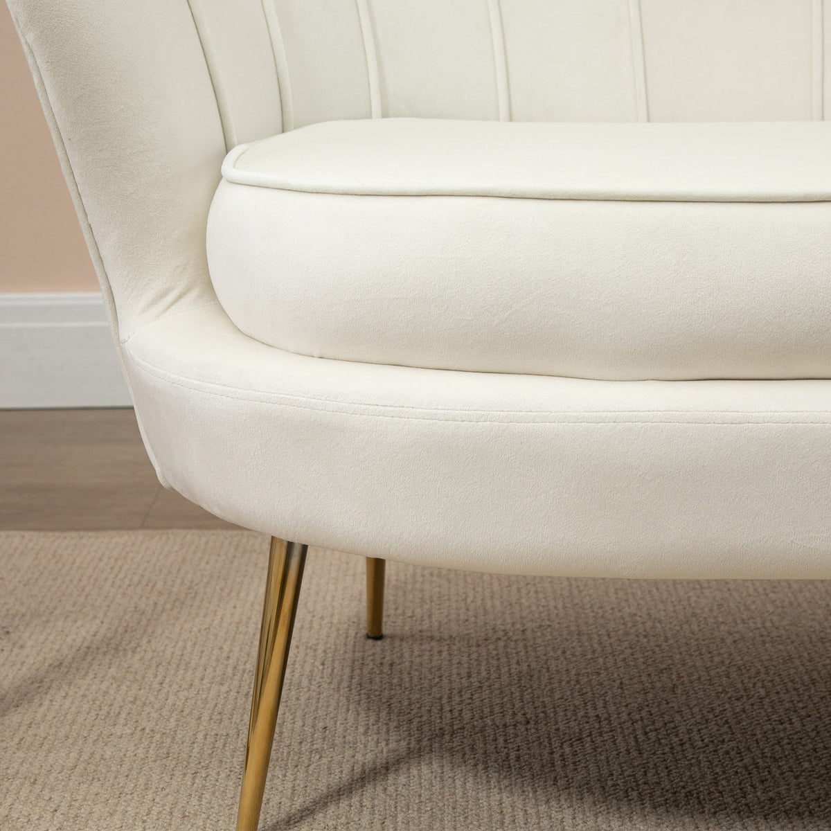 2-Seater Sofa Loveseat Upholstered Armrests Velvet Cream