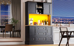 Tall Cabinet 115x180cm with LED App Control & Music, 4 Doors 5 Drawers Display Storage, Black