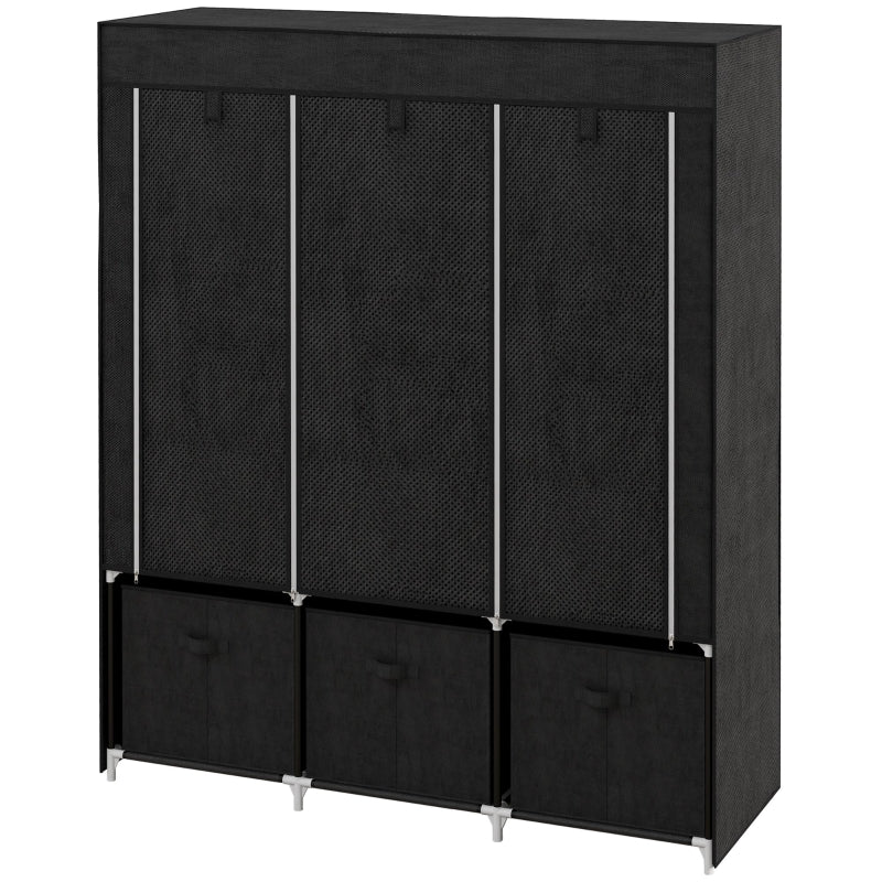 Fabric Wardrobe, Folding, 3 Drawers, Black