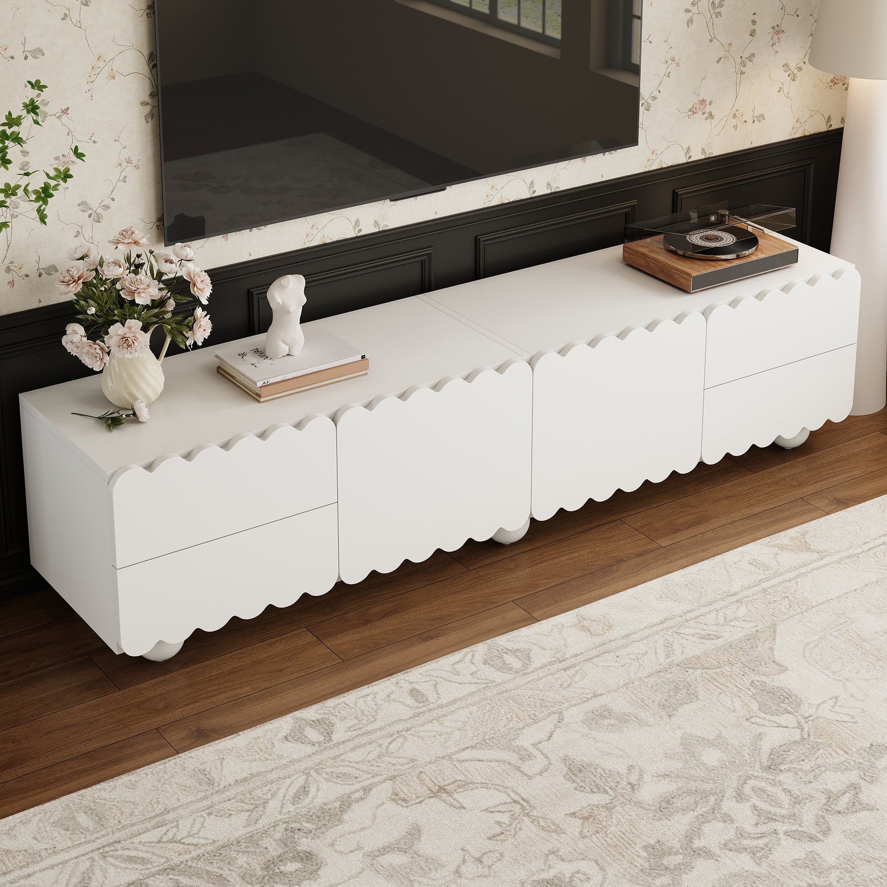 TV Cabinet Modern Low Stand 175x38x37cm - White