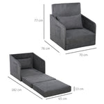 Sofa Bed, Single, Washable Cover, 2 Side Pockets, Metal Frame, Grey