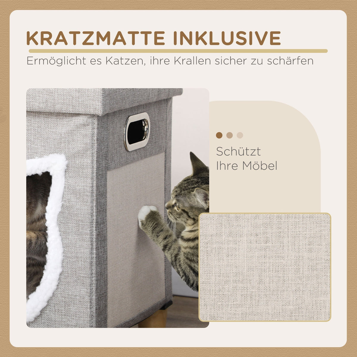 Cat Cave Ottoman, Cushion, Scratching Mat, Grey Polyester