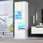 Display Cabinet Tall, LED High-Gloss 1 Drawer 4 Cabinets 55x38x170cm, White