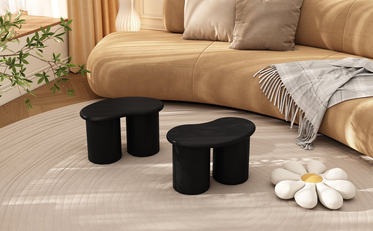 Irregular Bench Coffee Table, 2 Small Stools 16x42x24.5cm, Black