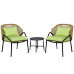 3-piece Rattan Garden Furniture Set with 2 Chairs & Side Table, Steel, Green