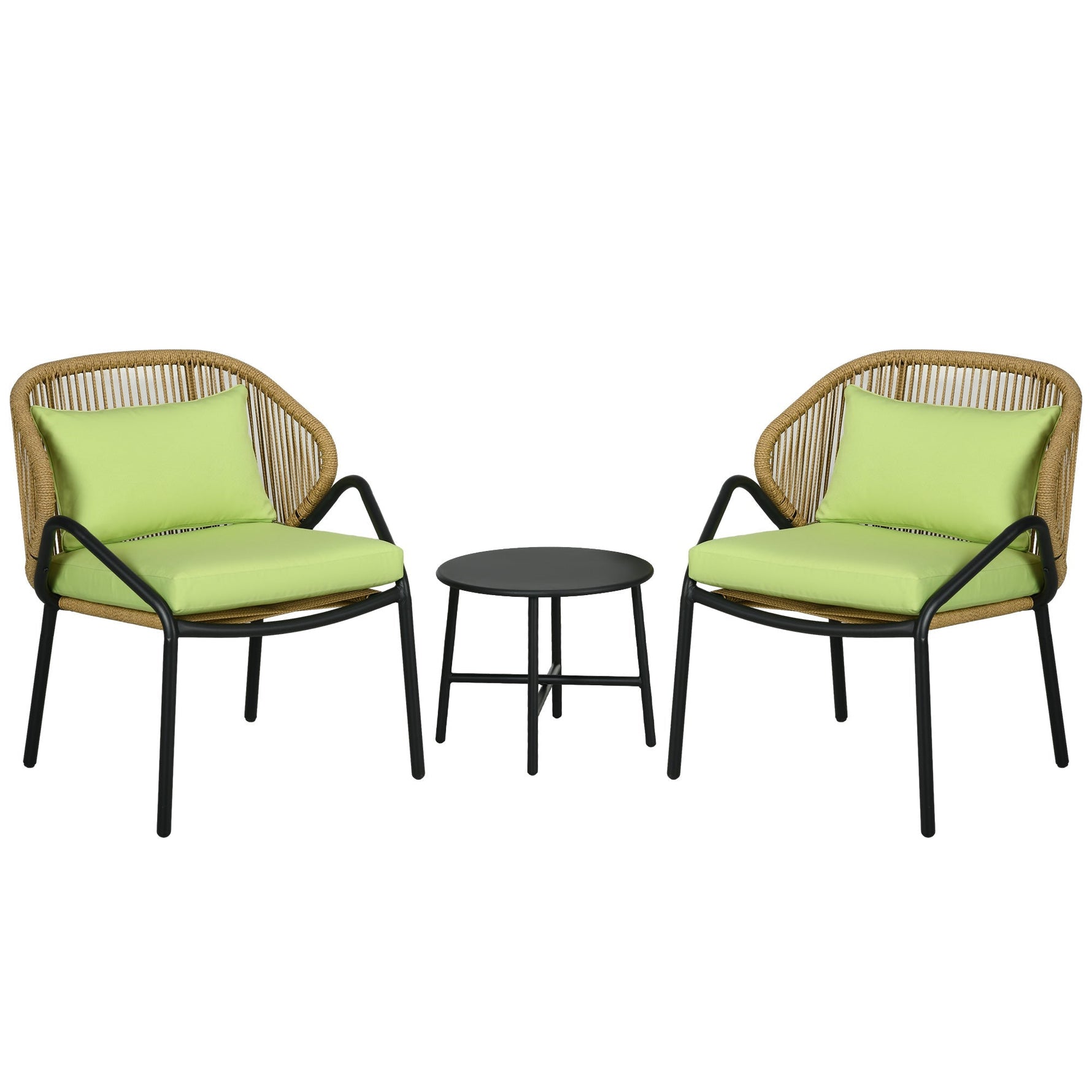 3-piece Rattan Garden Furniture Set with 2 Chairs & Side Table, Steel, Green