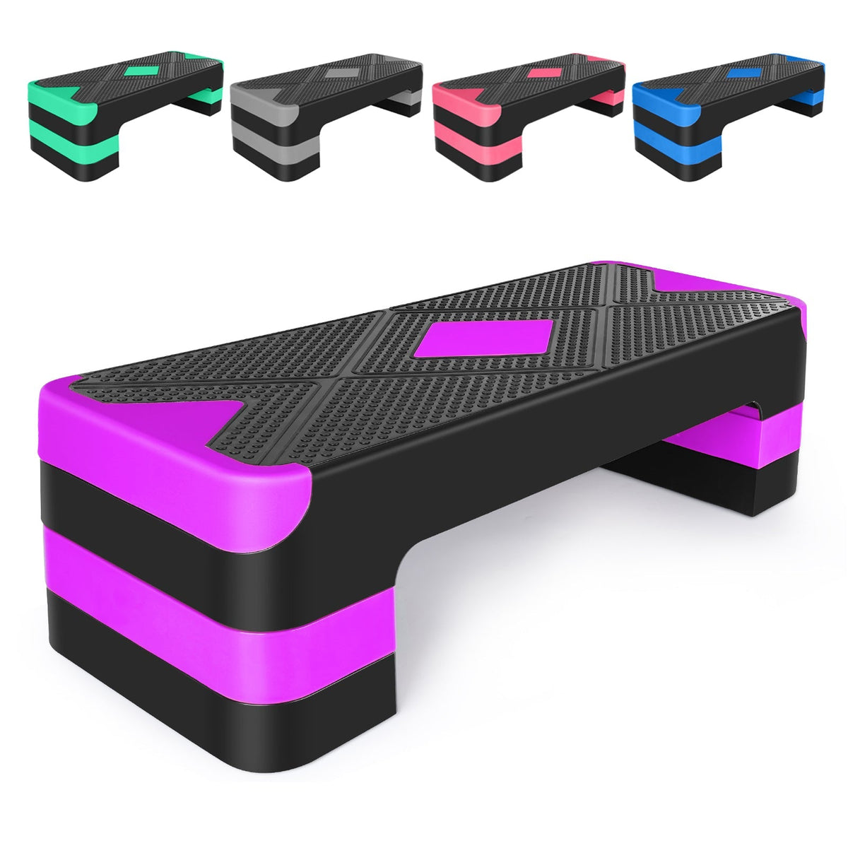 Aerobic Exercise Step Platform 27" with Adjustable Height Risers - Purple